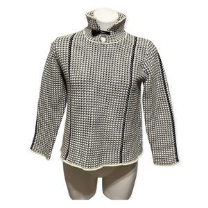 Willow Small Black and Cream Toggle Button Neck Detail Chunky Knit Sweater